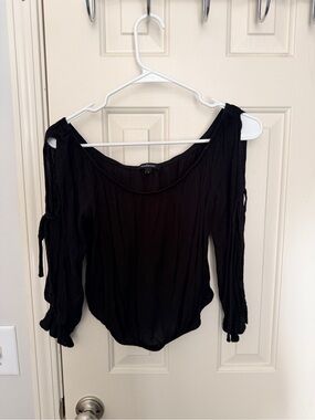 Ambiance Black Cold-Shoulder Peasant Blouse
